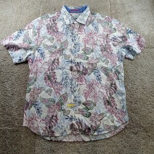 Tommy Bahama Shirt Mens Large White Floral‎ Tencel Lyocell Button Up *Distressed